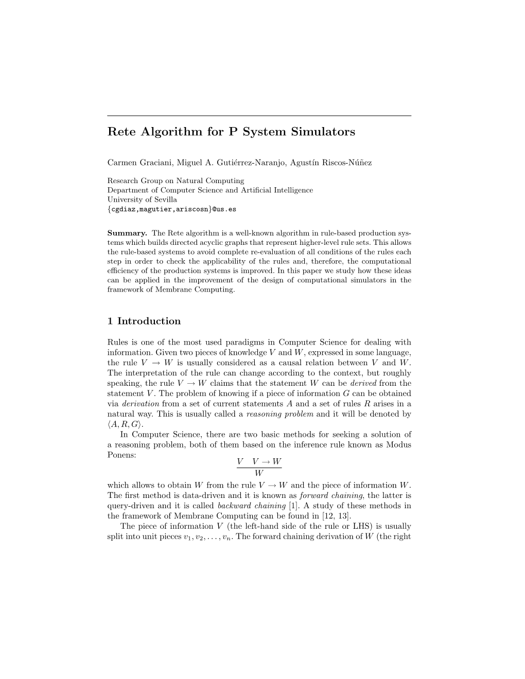 Rete Algorithm for P System Simulators