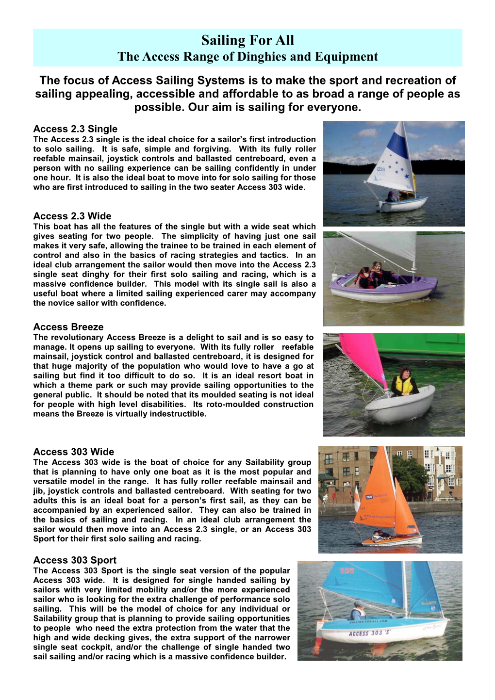 Single All Access Boats and Equipment Flier