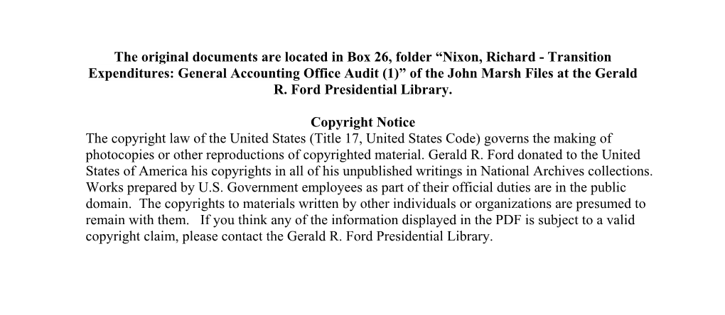 Nixon, Richard - Transition Expenditures: General Accounting Office Audit (1)” of the John Marsh Files at the Gerald R