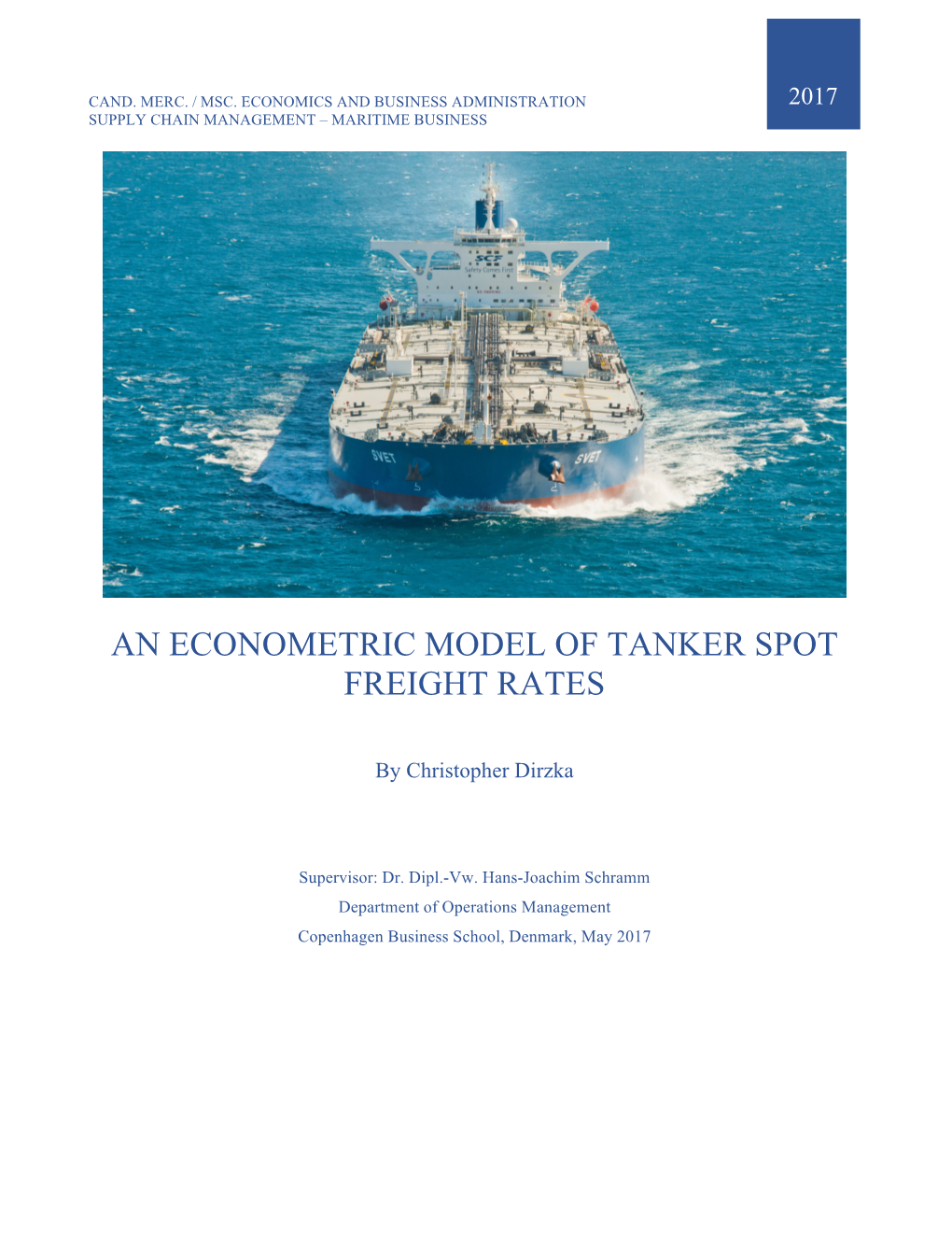 An Econometric Model of Tanker Spot Freight Rates V4