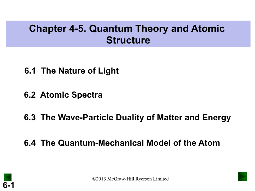 Chapter 4-5. Quantum Theory and Atomic Structure