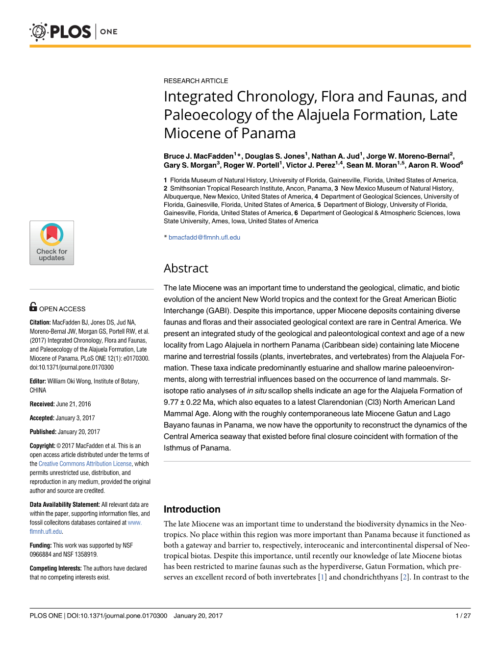 Integrated Chronology, Flora and Faunas, and Paleoecology of the Alajuela Formation, Late Miocene of Panama