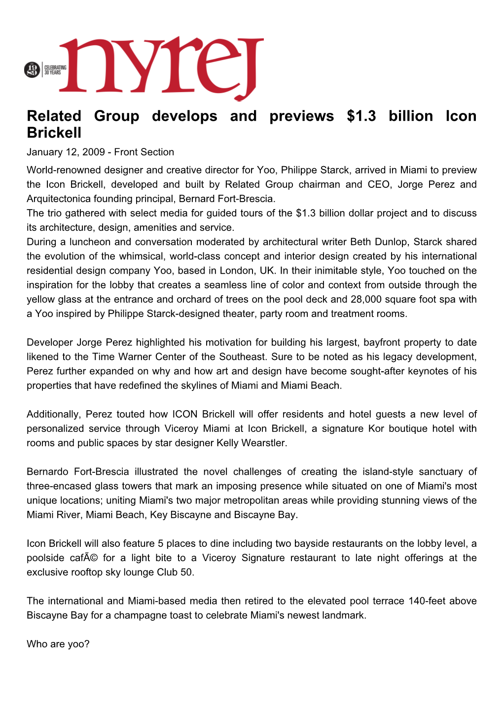 Related Group Develops and Previews $1.3 Billion Icon Brickell