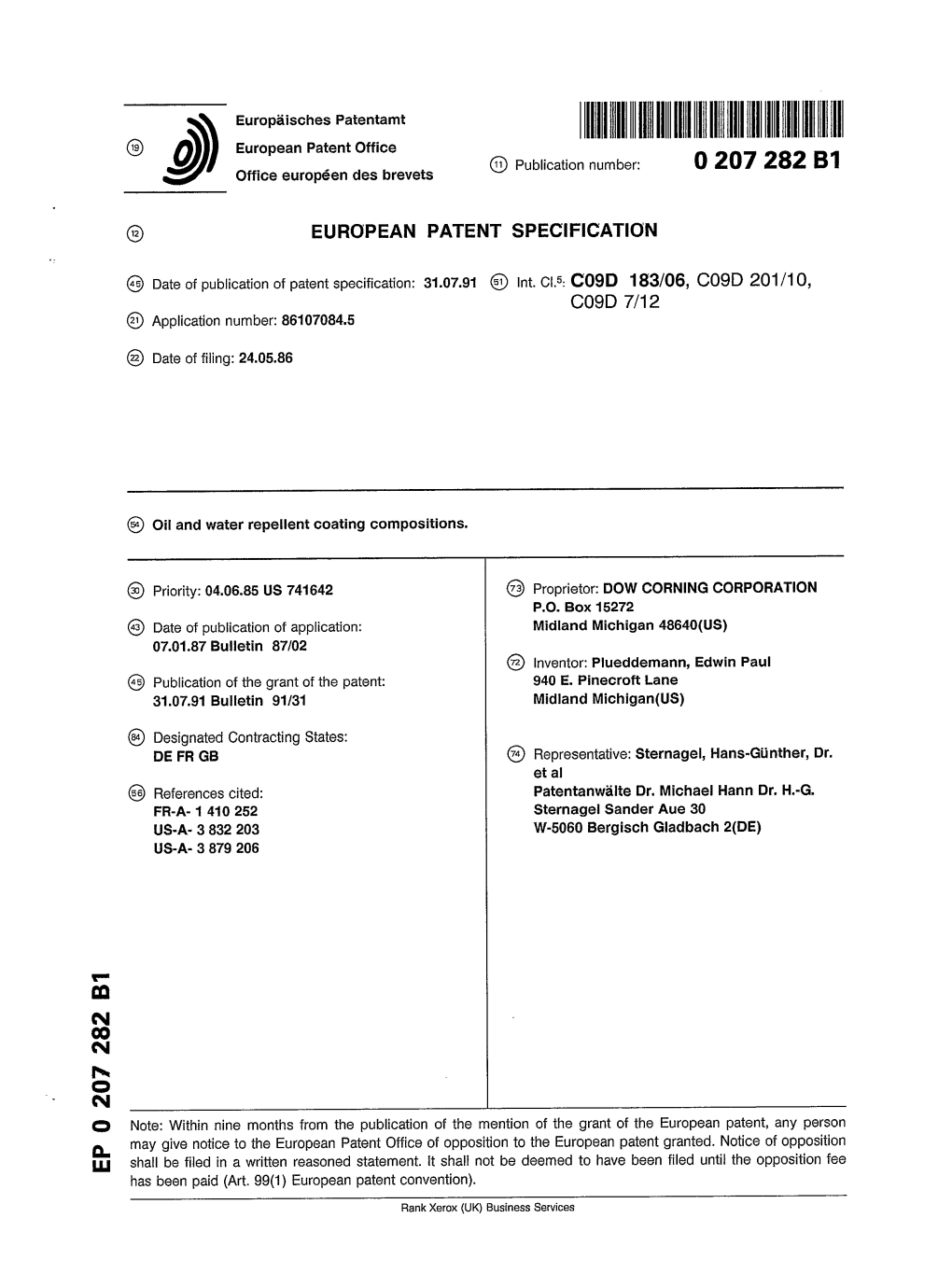 Oil and Water Repellent Coating Compositions