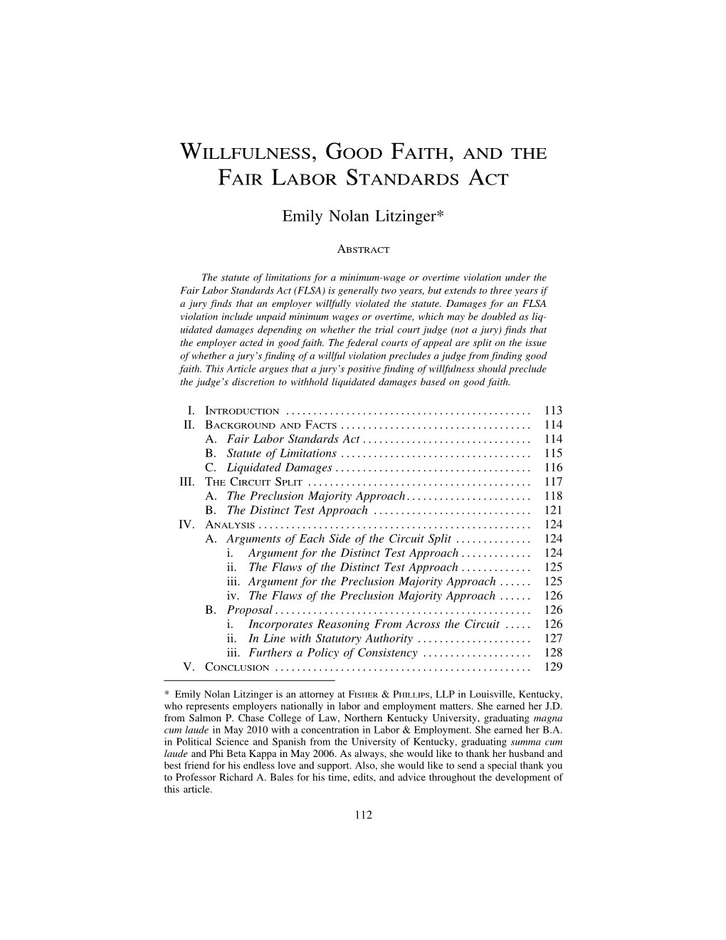 Willfulness, Good Faith, and the Fair Labor Standards Act