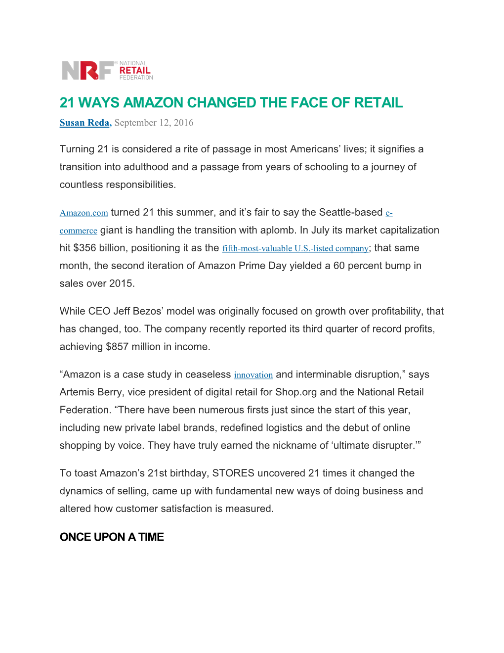 21 WAYS AMAZON CHANGED the FACE of RETAIL Susan Reda, September 12, 2016