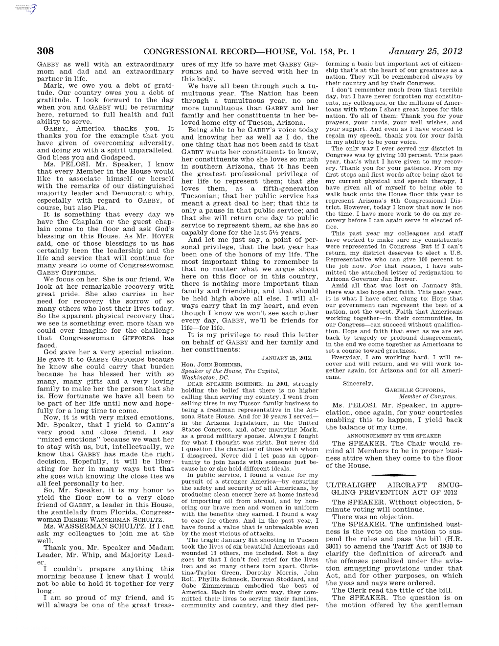 CONGRESSIONAL RECORD—HOUSE, Vol. 158, Pt. 1 January 25, 2012