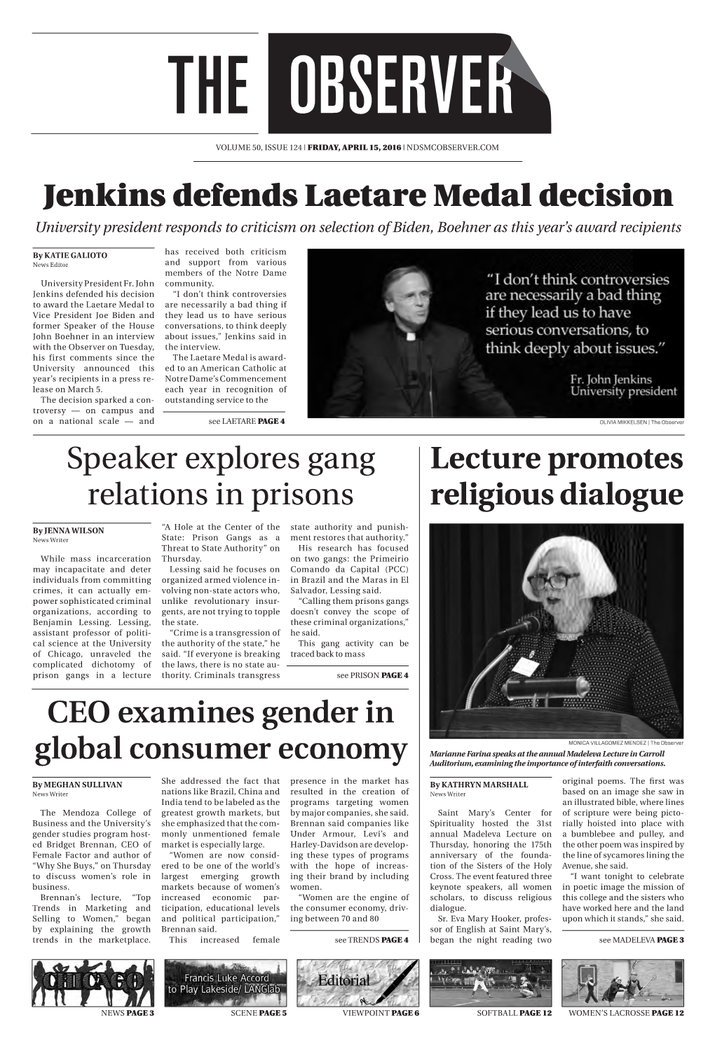 Jenkins Defends Laetare Medal Decision CEO Examines Gender In