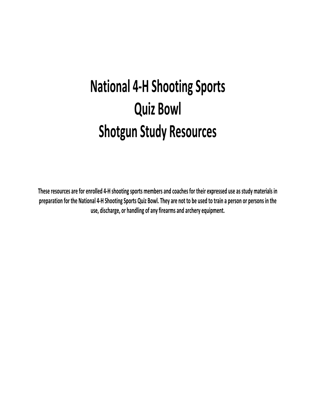 National 4-H Shooting Sports Quiz Bowl Shotgun Study Resources