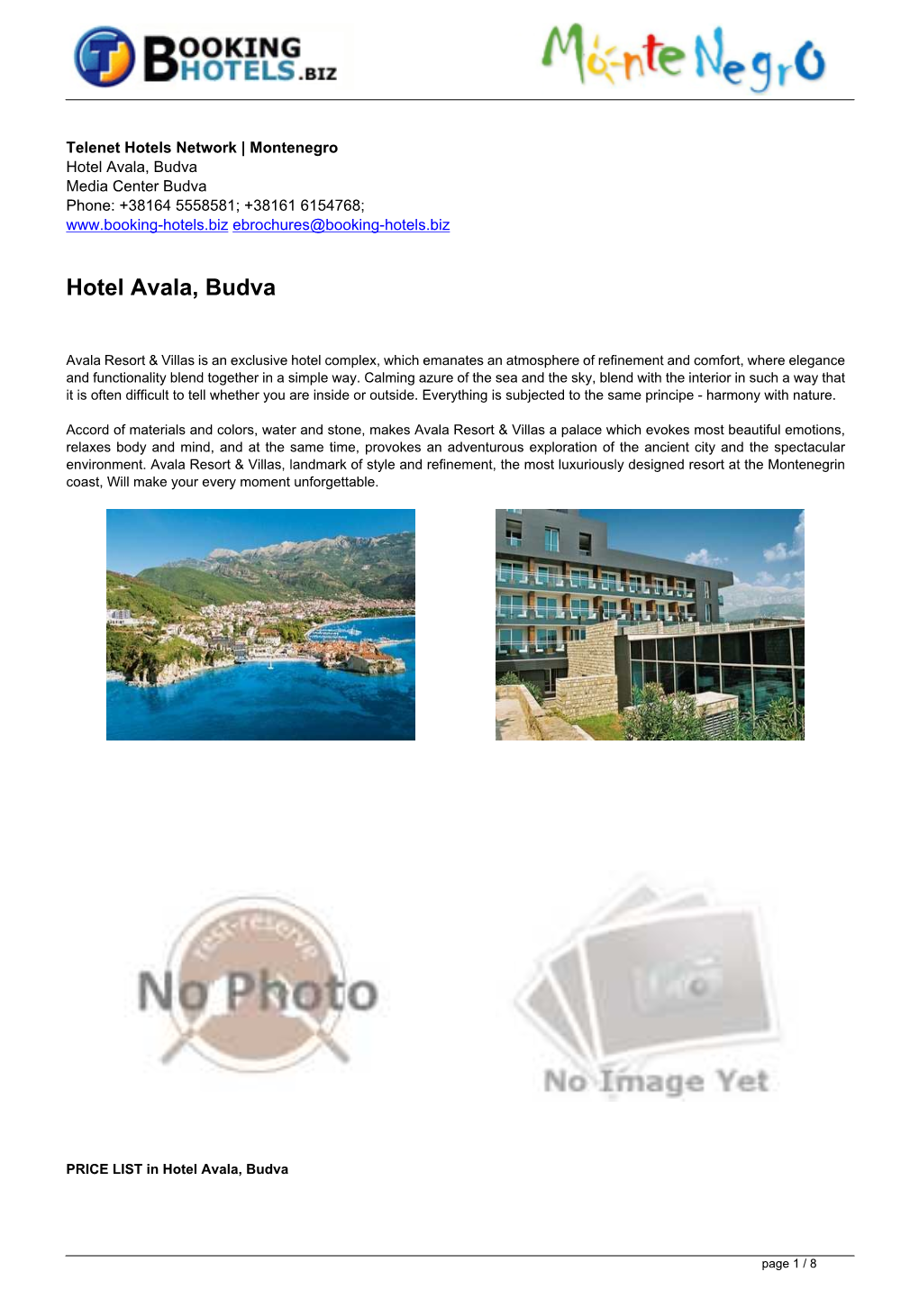 En Ebrochures 2063 | Hotel Avala, Budva