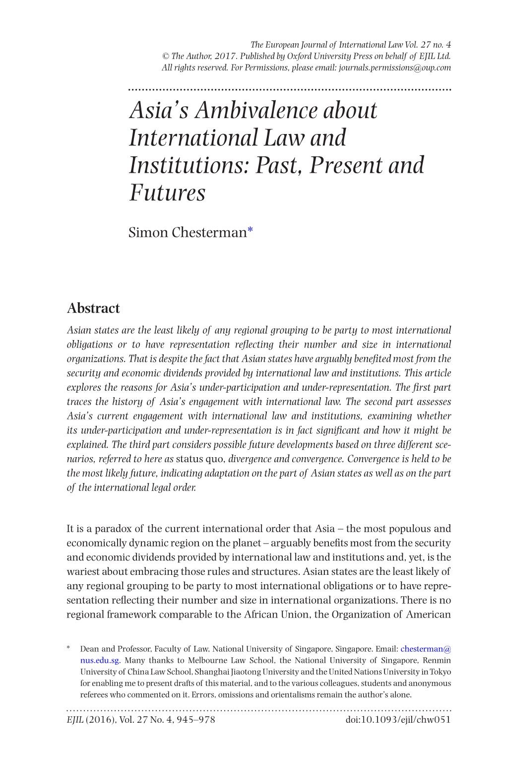 Asia's Ambivalence About International Law and Institutions