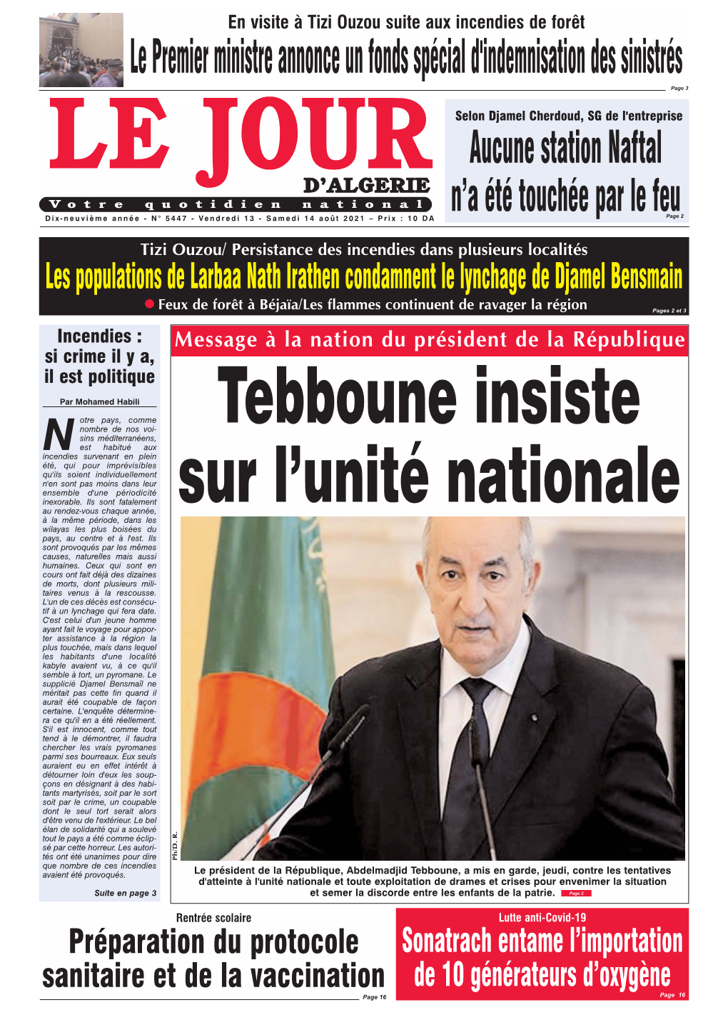 Tebboune Insiste Sur L'unité Nationale