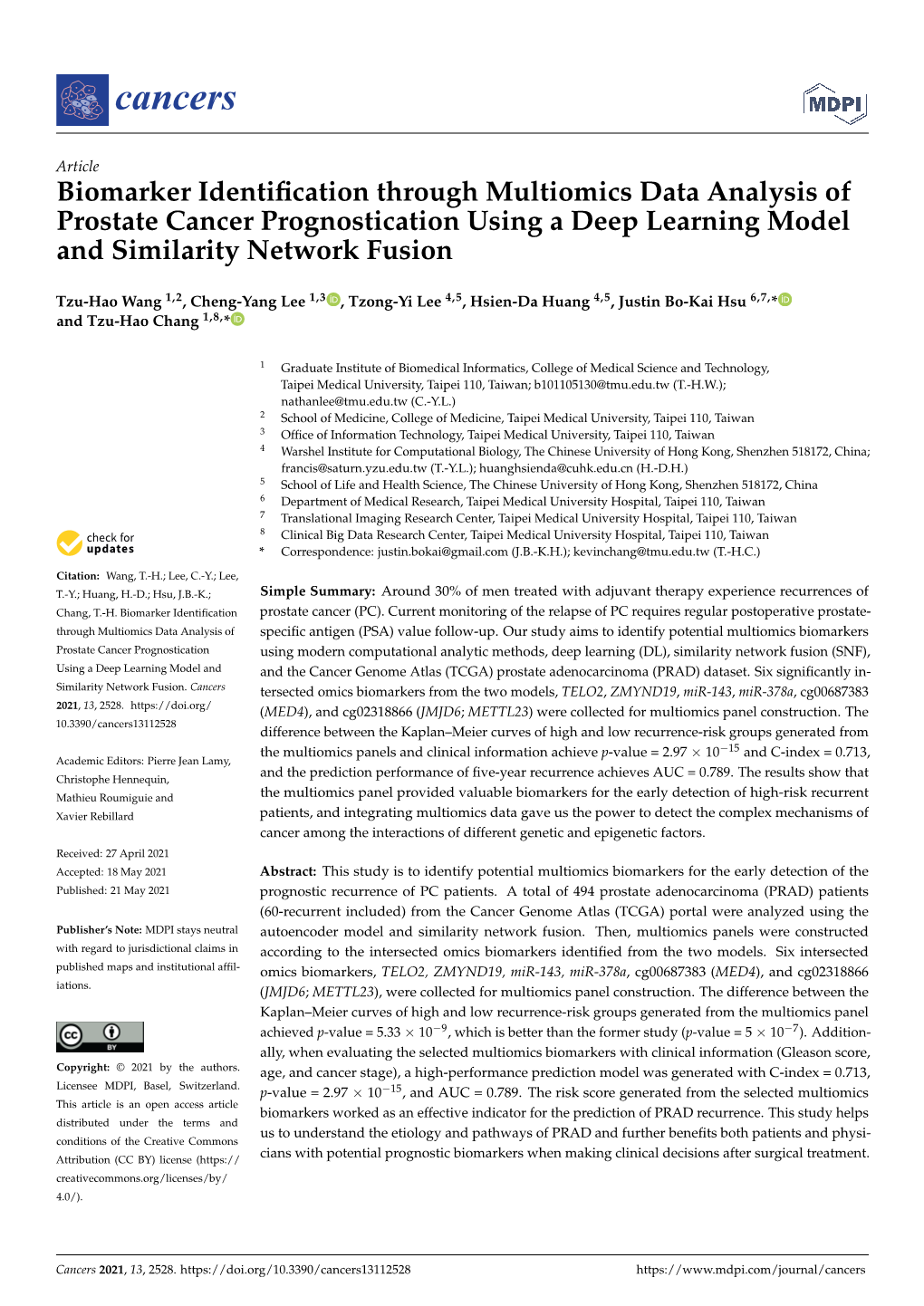 Biomarker Identification Through Multiomics Data Analysis Of