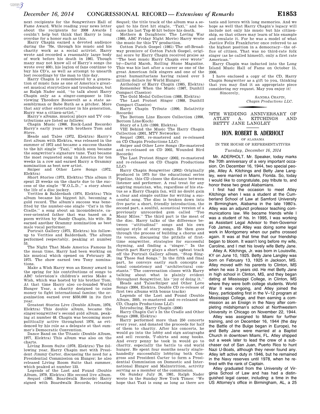 Extensions of Remarks E1853 HON. ROBERT B. ADERHOLT