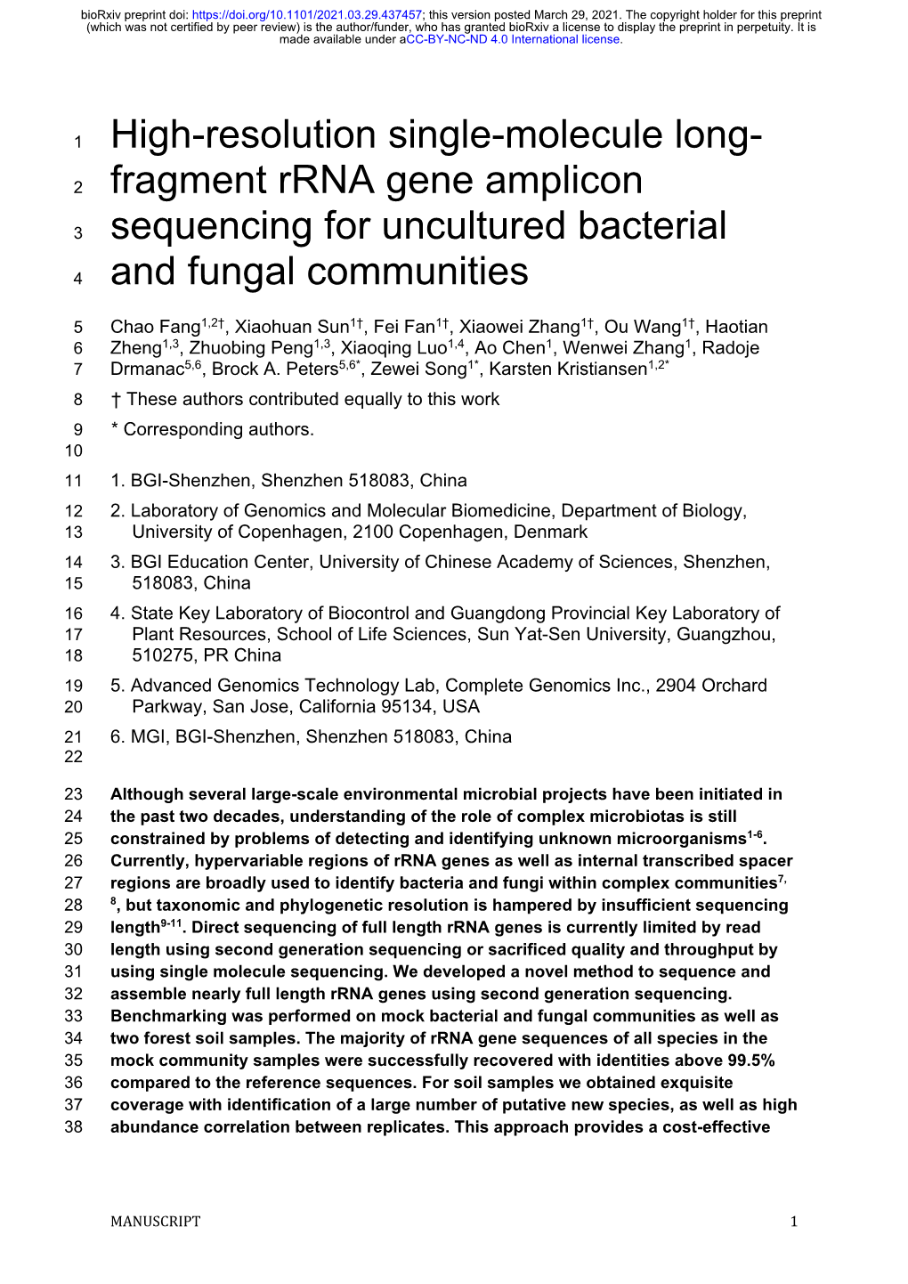 High-Resolution Single-Molecule Long-Fragment Rrna Gene Amplicon Sequencing for Uncultured Bacterial and Fungal Communities