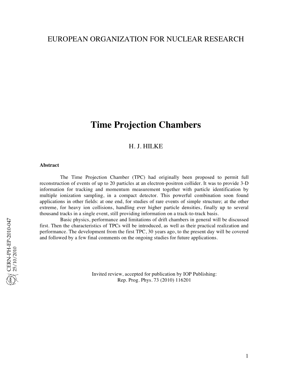 Time Projection Chambers