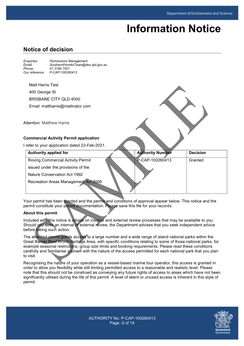 Sample Roving Commercial Activity Permit