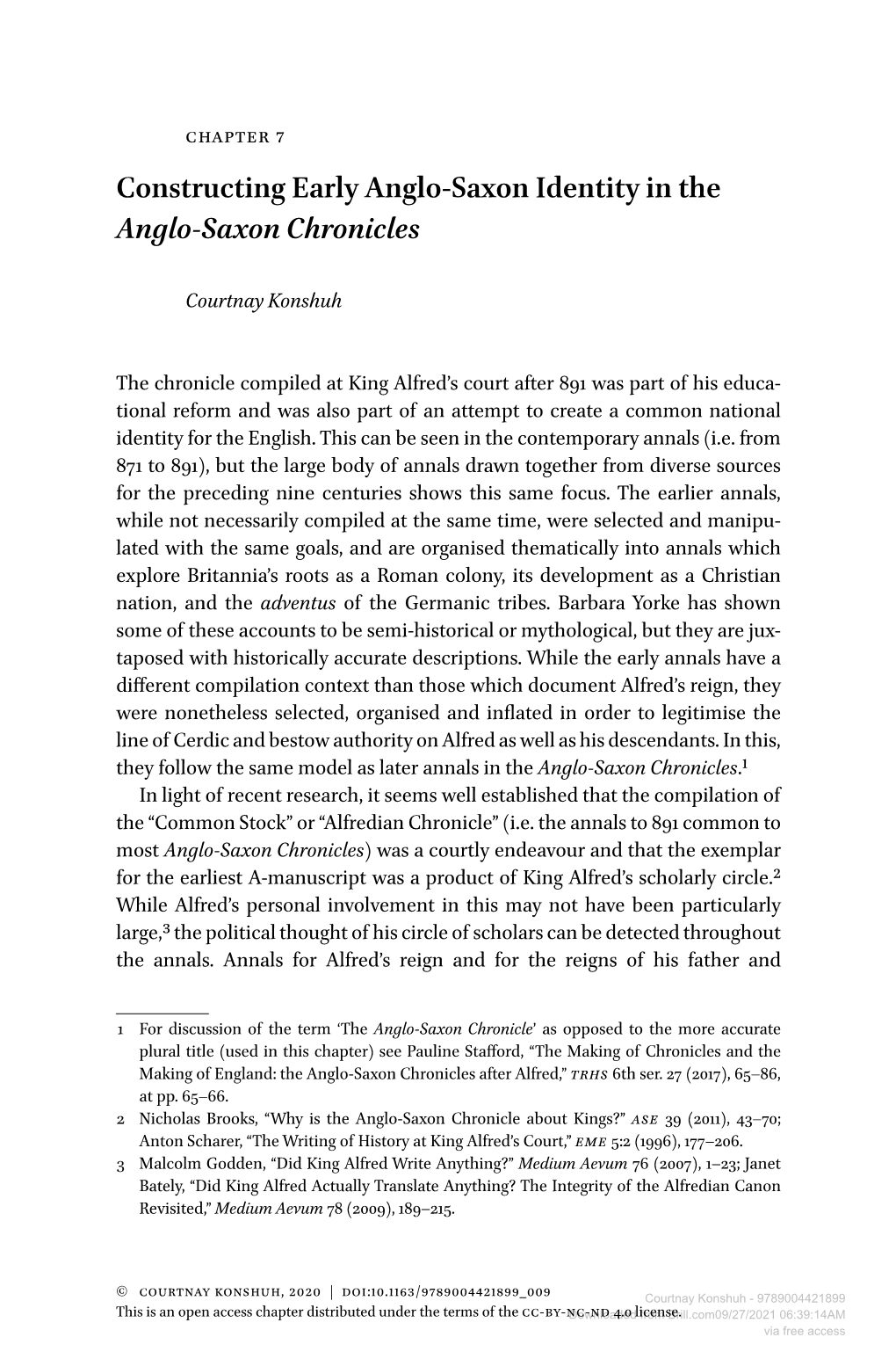 Constructing Early Anglo-Saxon Identity in the Anglo-Saxon Chronicles