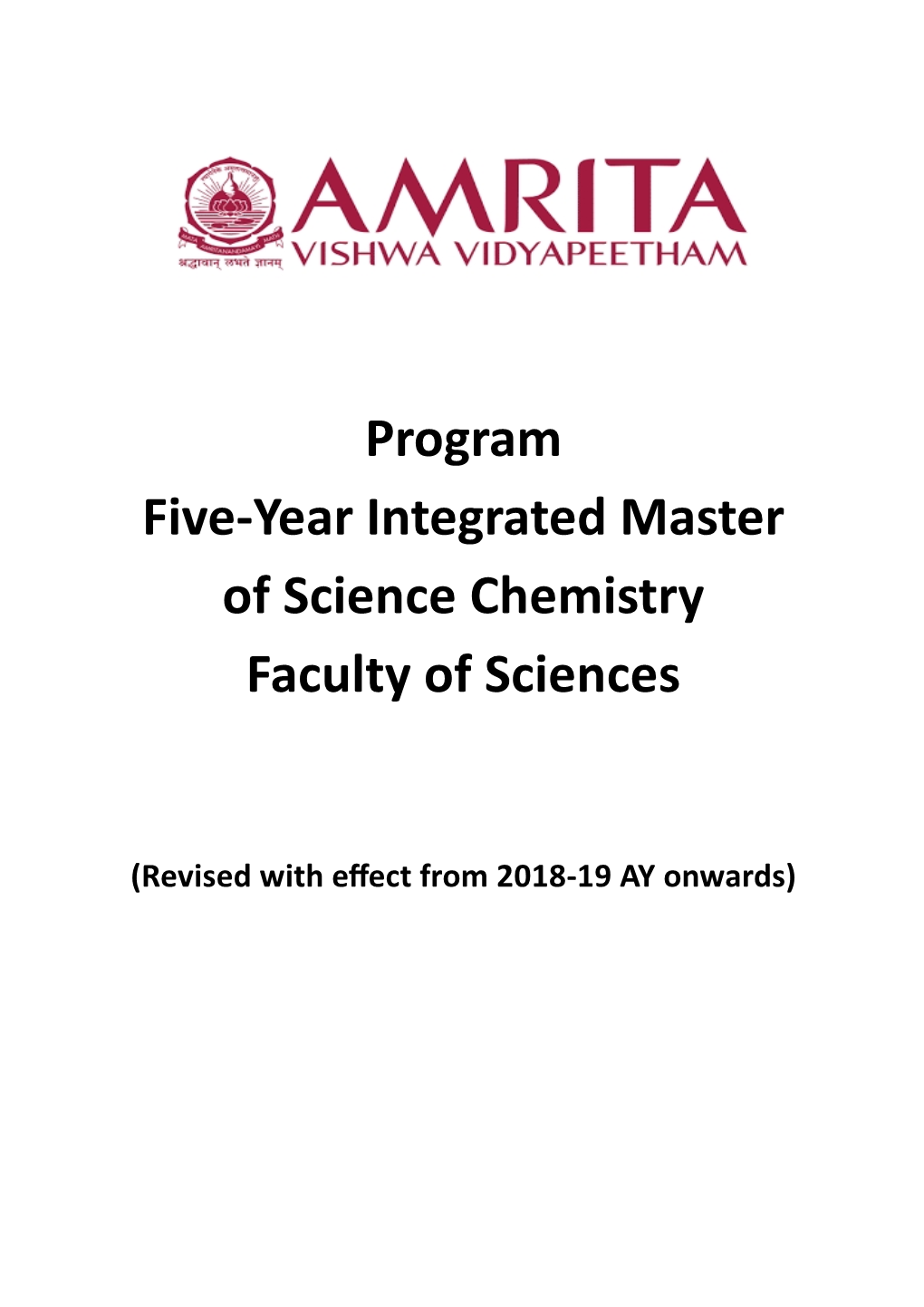 Five-Year Integrated Master of Science Chemistry Curriculum & Syllabus