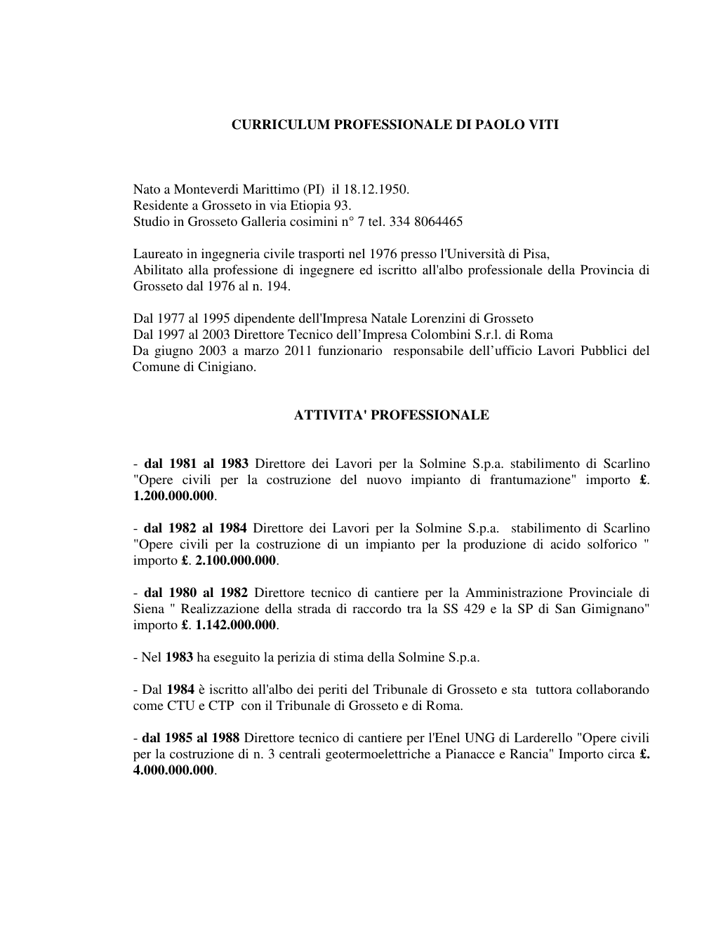 Curriculum Professionale Viti