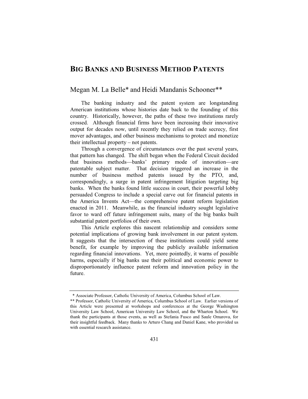 Big Banks and Business Method Patents