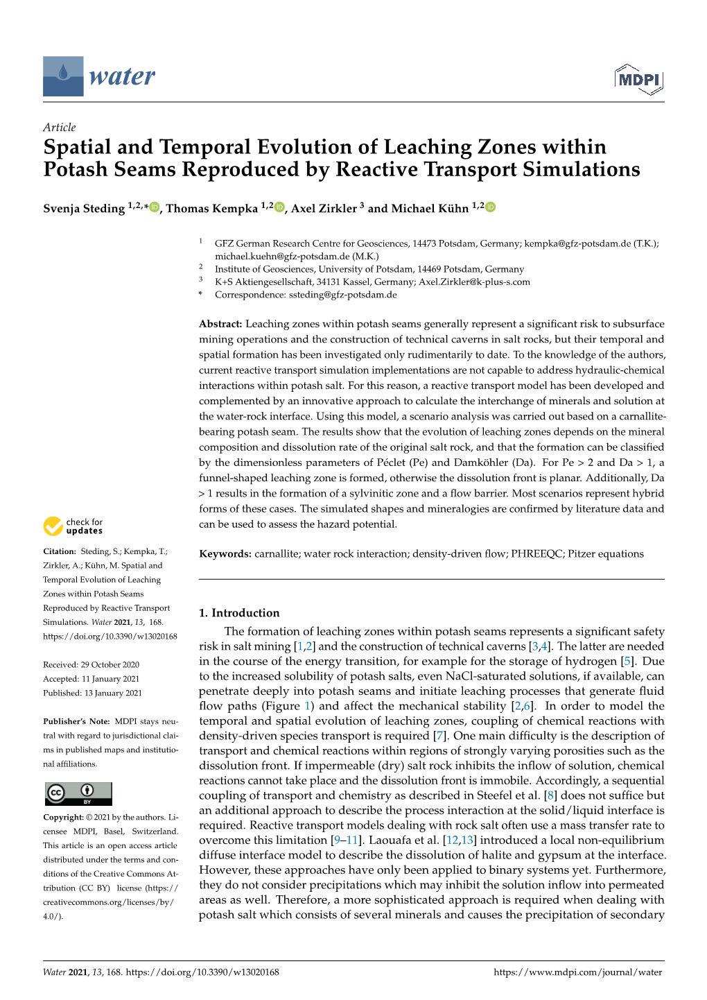 Spatial and Temporal Evolution of Leaching Zones Within Potash Seams Reproduced by Reactive Transport Simulations