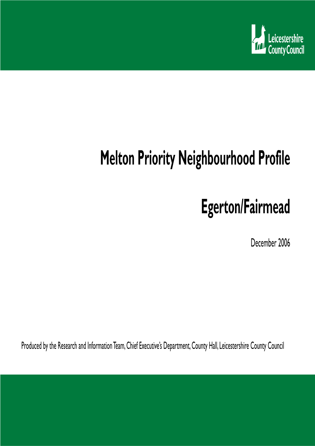 Melton Priority Neighbourhood Profile Egerton/Fairmead