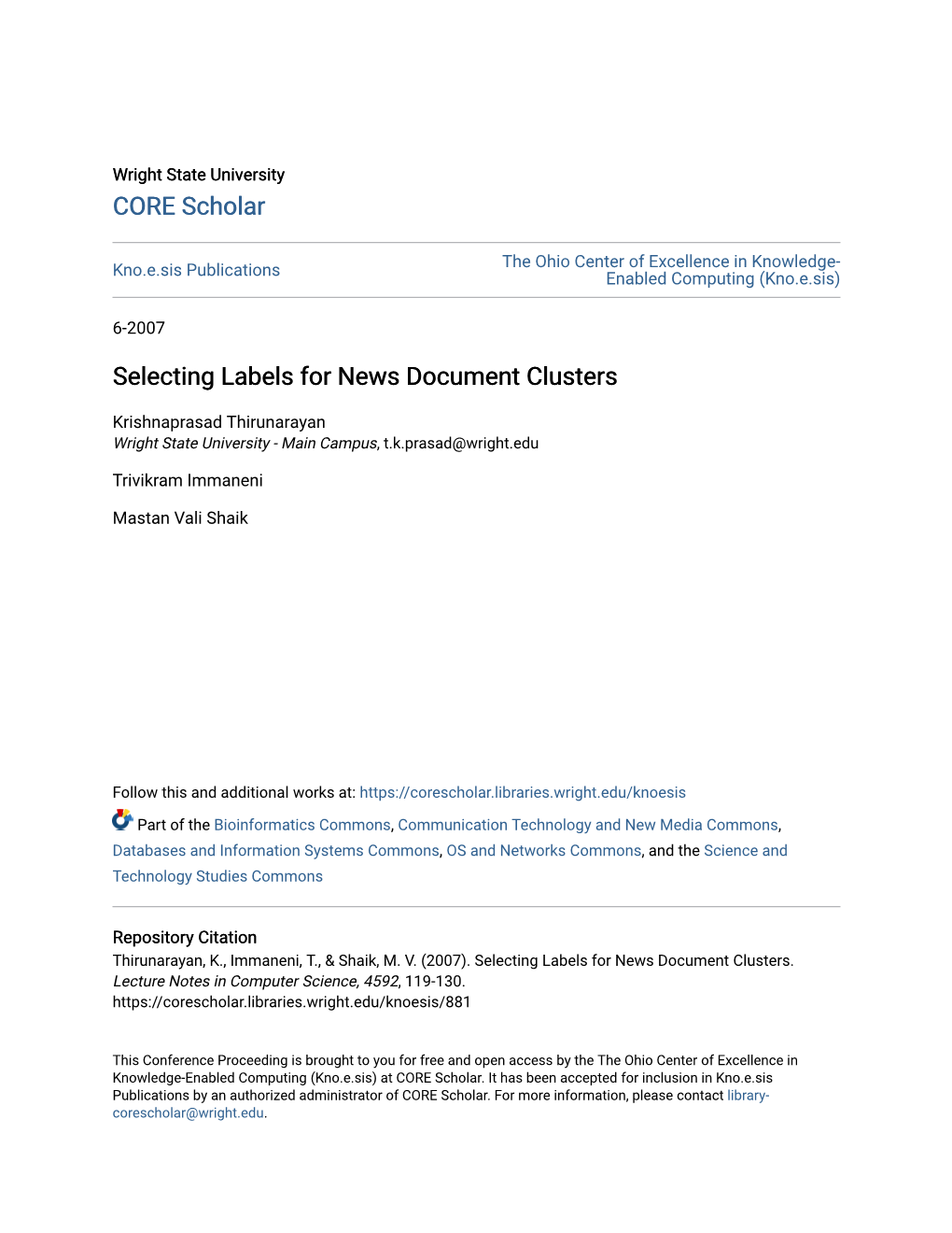 Selecting Labels for News Document Clusters