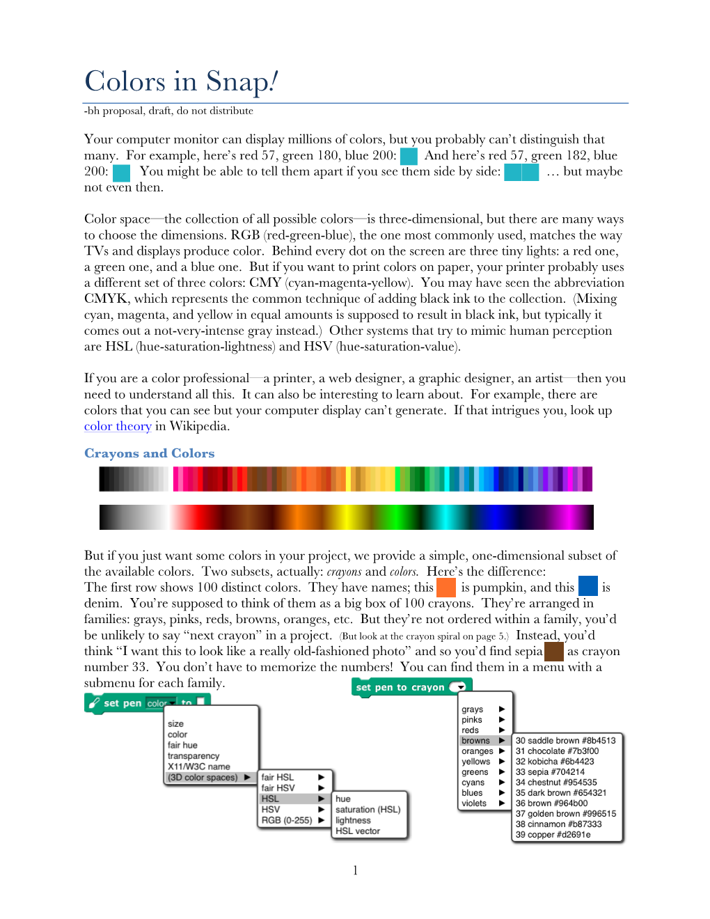 Colors in Snap! -Bh Proposal, Draft, Do Not Distribute