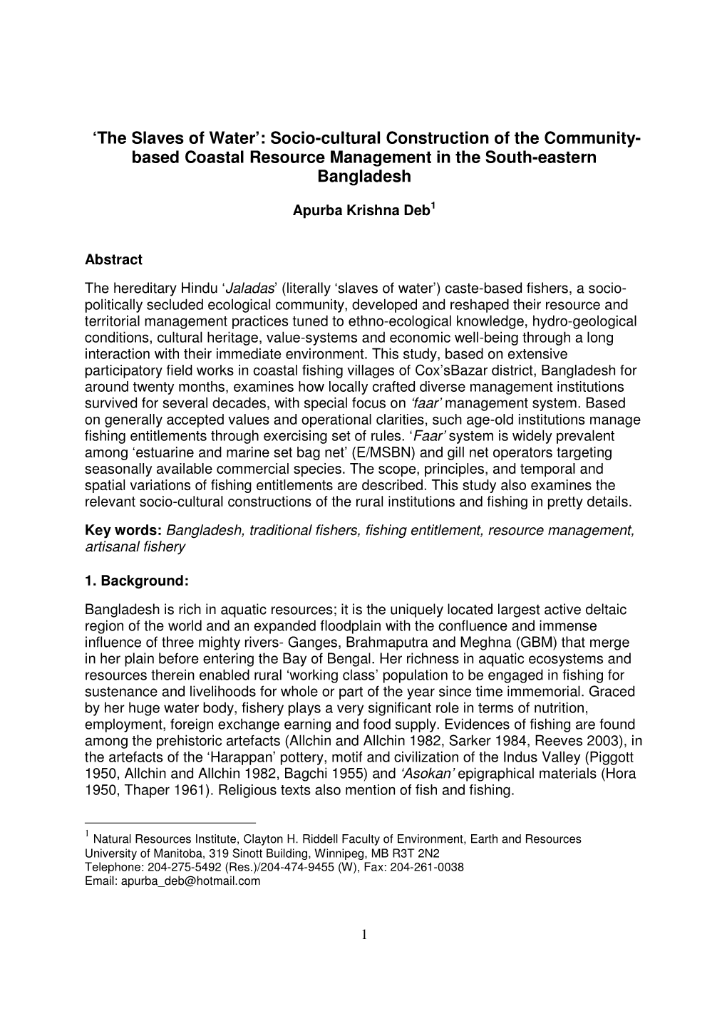 'The Slaves of Water': Socio-Cultural Construction of the Community- Based Coastal Resource Management in the South-Eastern