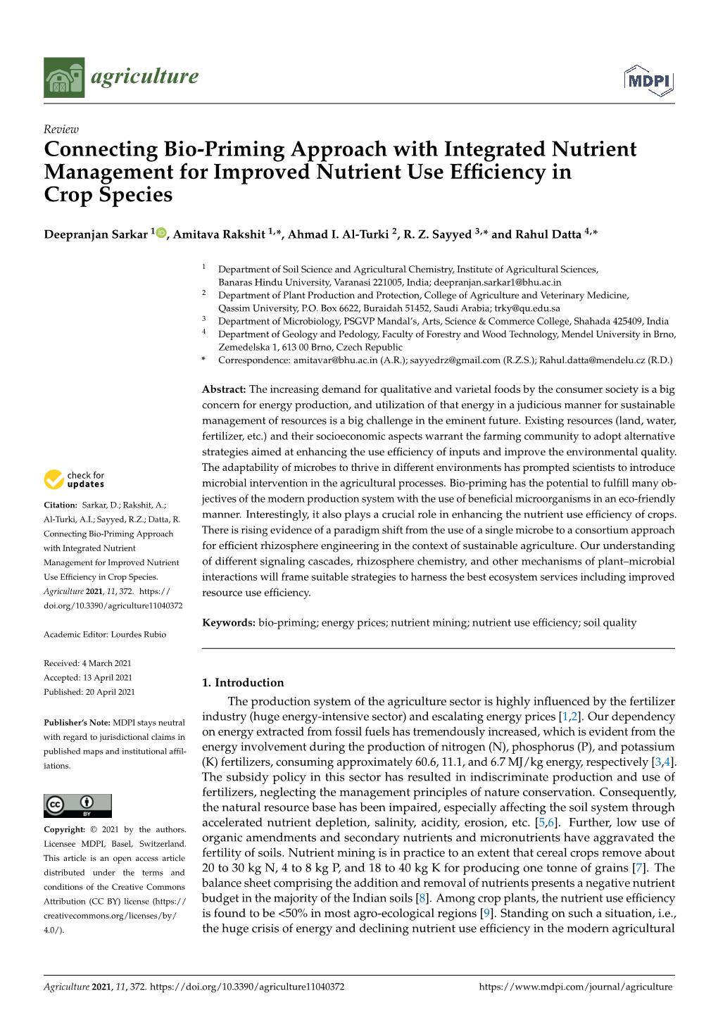 Connecting Bio-Priming Approach with Integrated Nutrient Management for Improved Nutrient Use Efﬁciency in Crop Species