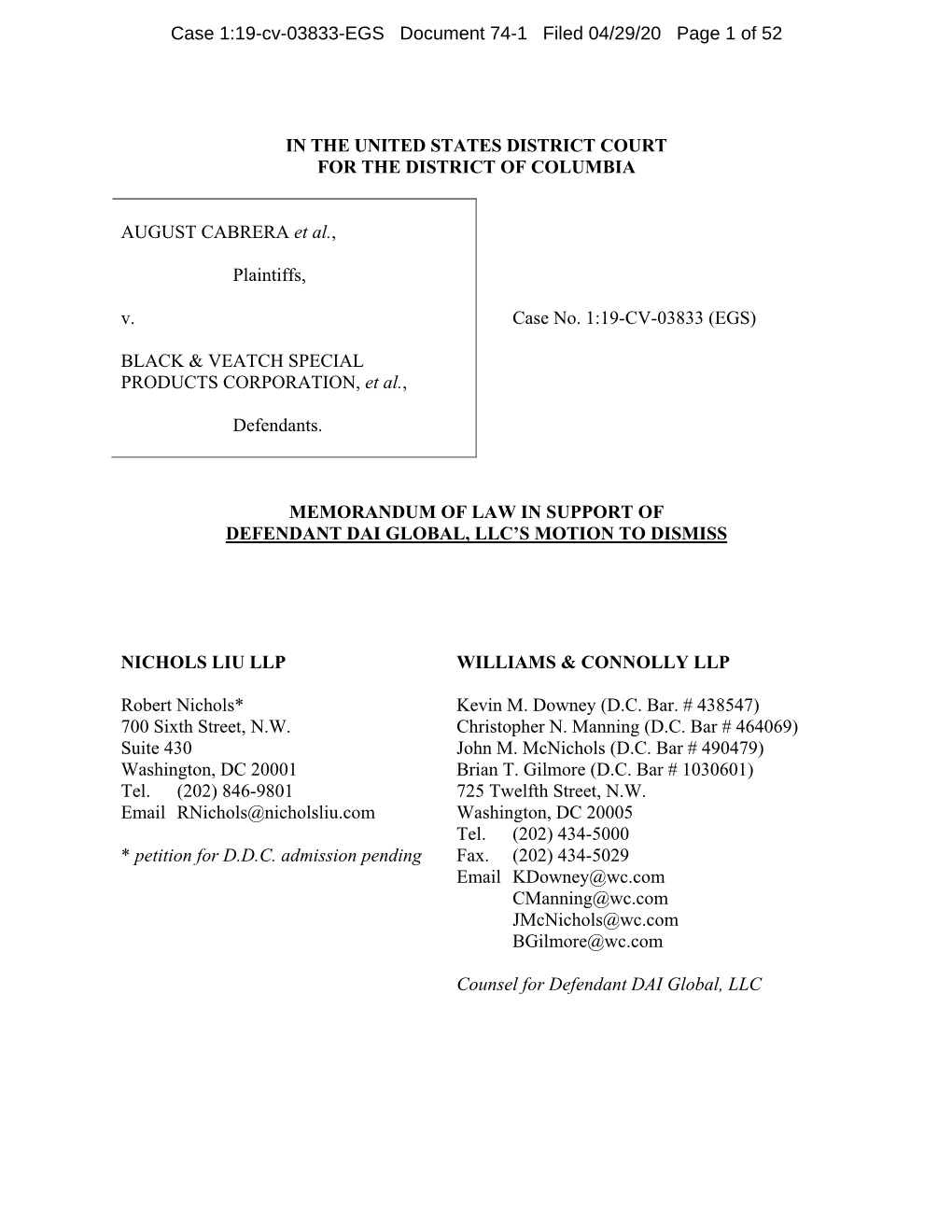 Case 1:19-Cv-03833-EGS Document 74-1 Filed 04/29/20 Page 1 of 52