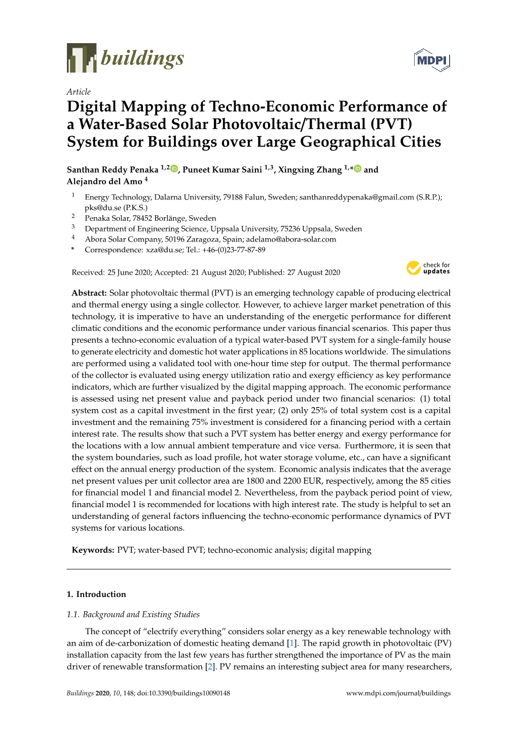 Thermal (PVT) System for Buildings Over Large Geographical Cities