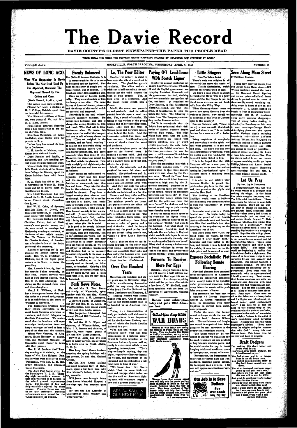 The Davie Record ~ DAVIE COUNTY’S OLDEST NEWSPAPER-THE PAPER the PEOPLE READ