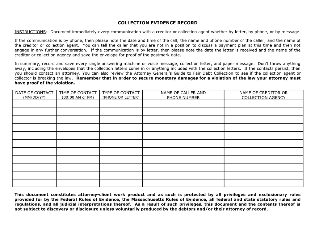 Collection Evidence Record