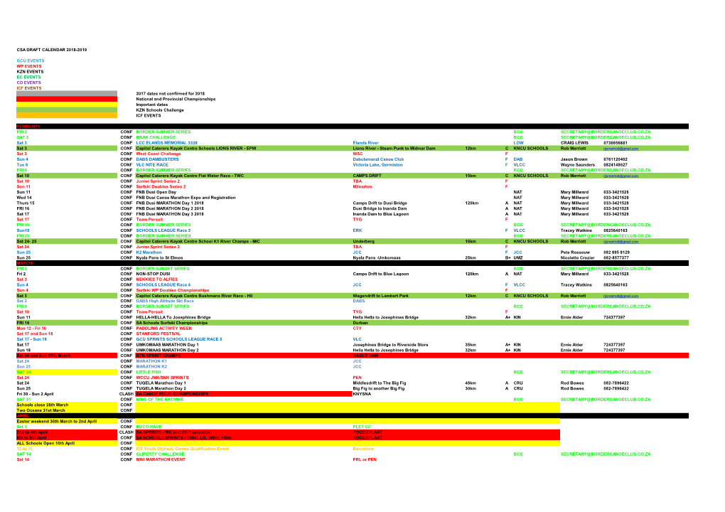 Csa Draft Calendar 2018-2019 Gcu Events