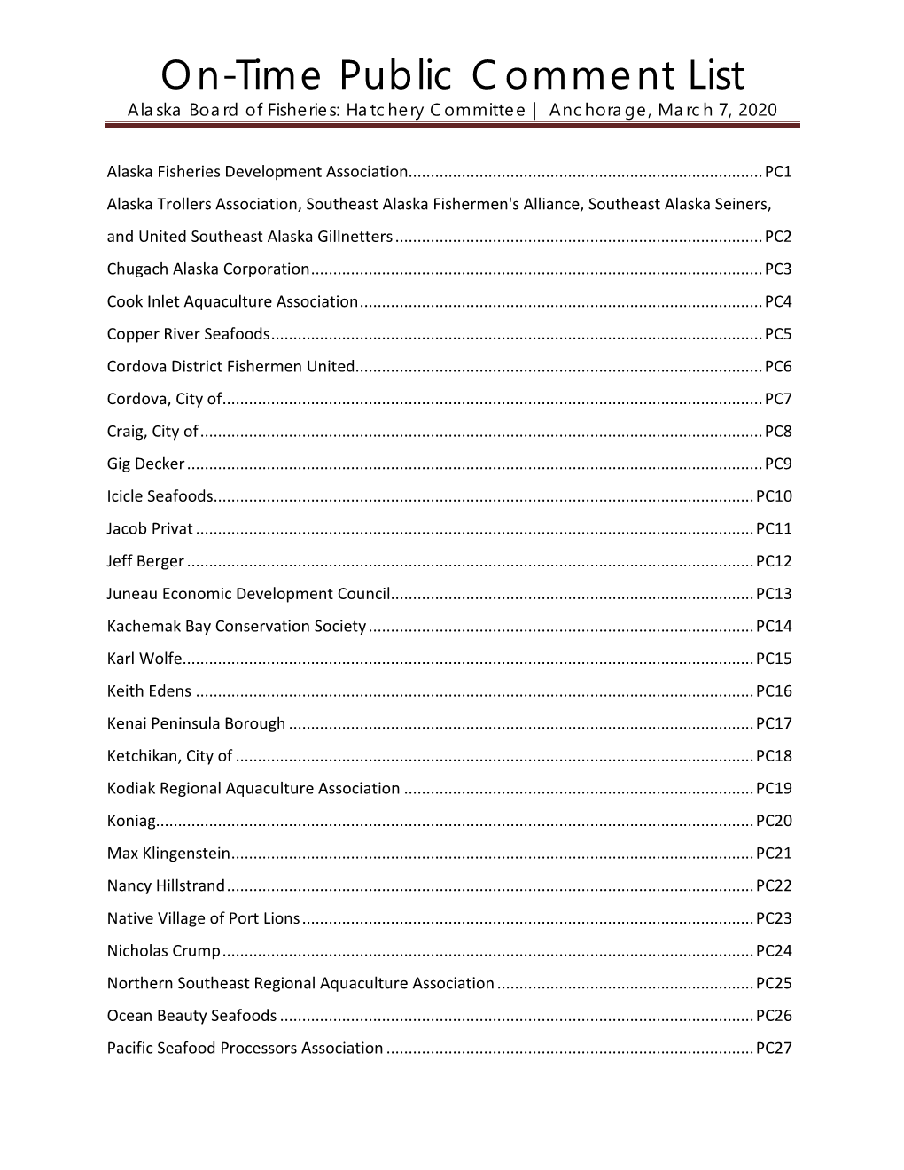 Alaska Board of Fisheries Hatchery Committee