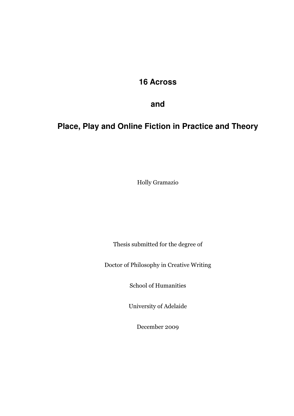 16 Across and Place, Play and Online Fiction in Practice and Theory