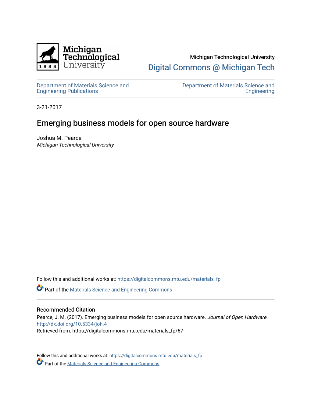 Emerging Business Models for Open Source Hardware