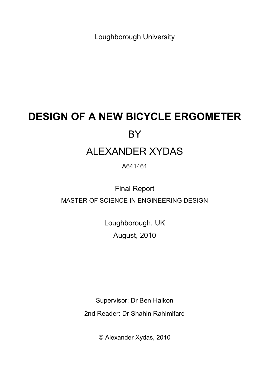 Design of a New Bicycle Ergometer by Alexander Xydas A641461