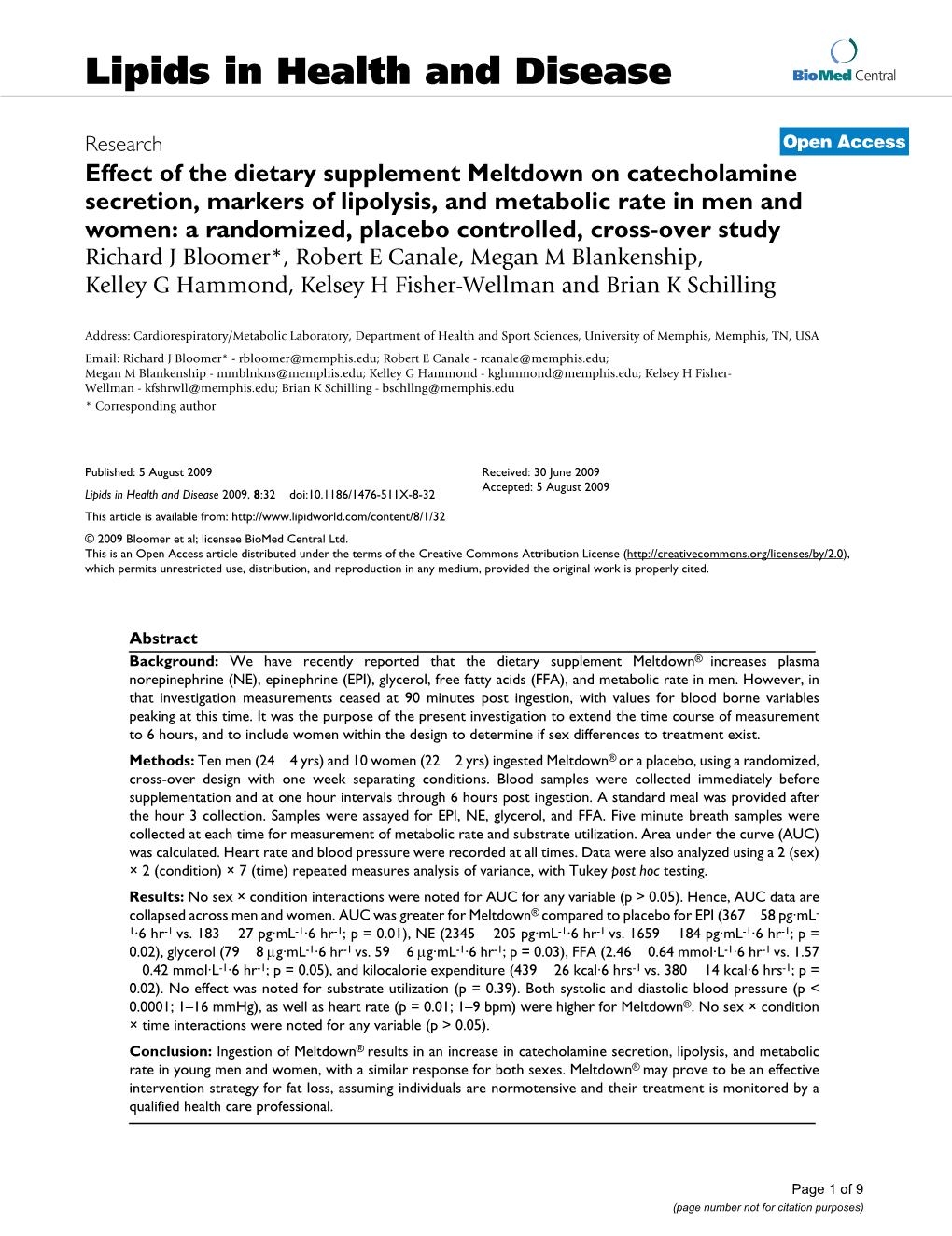 Effect of the Dietary Supplement Meltdown on Catecholamine