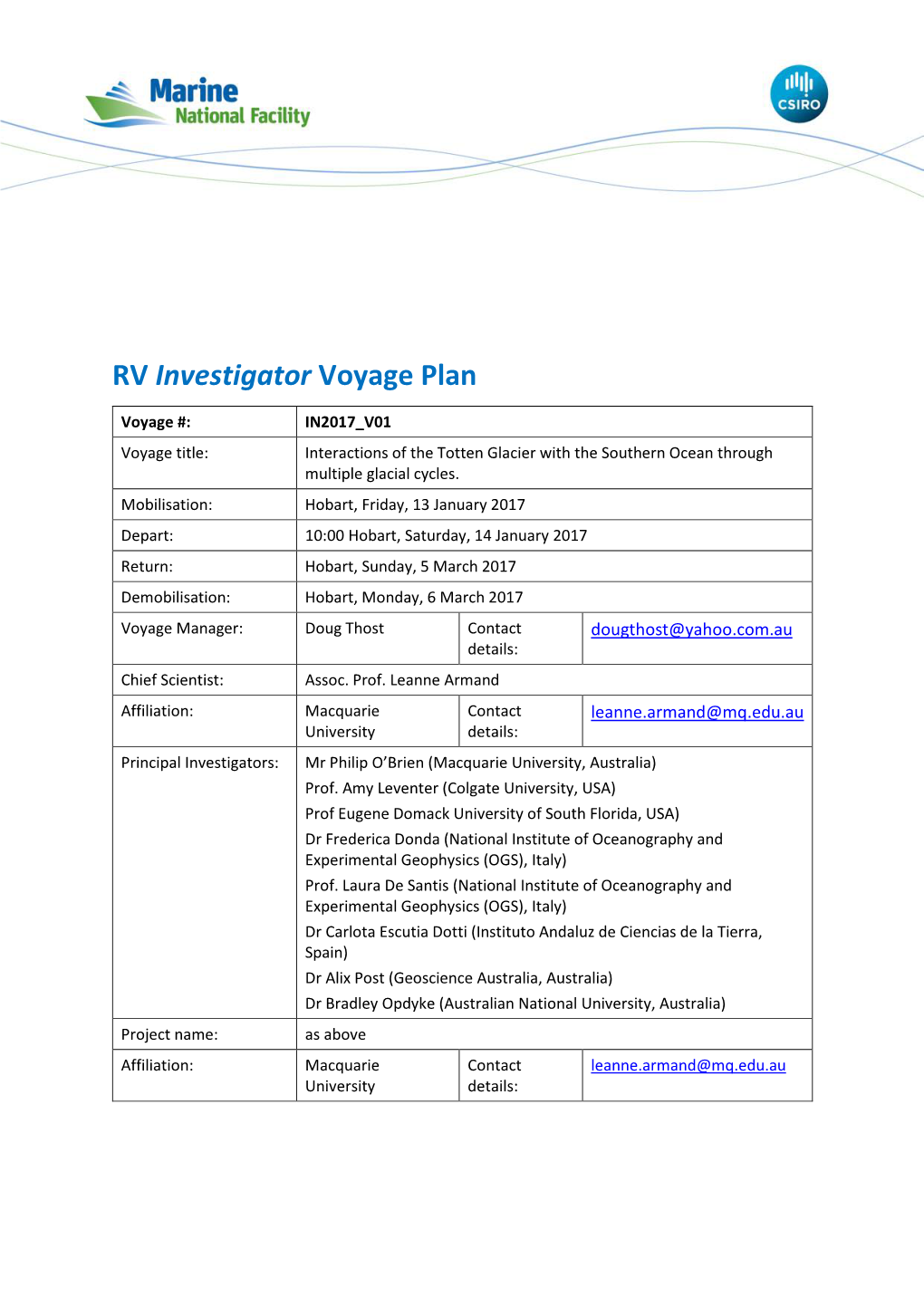 IN2017 V01 Voyage Plan