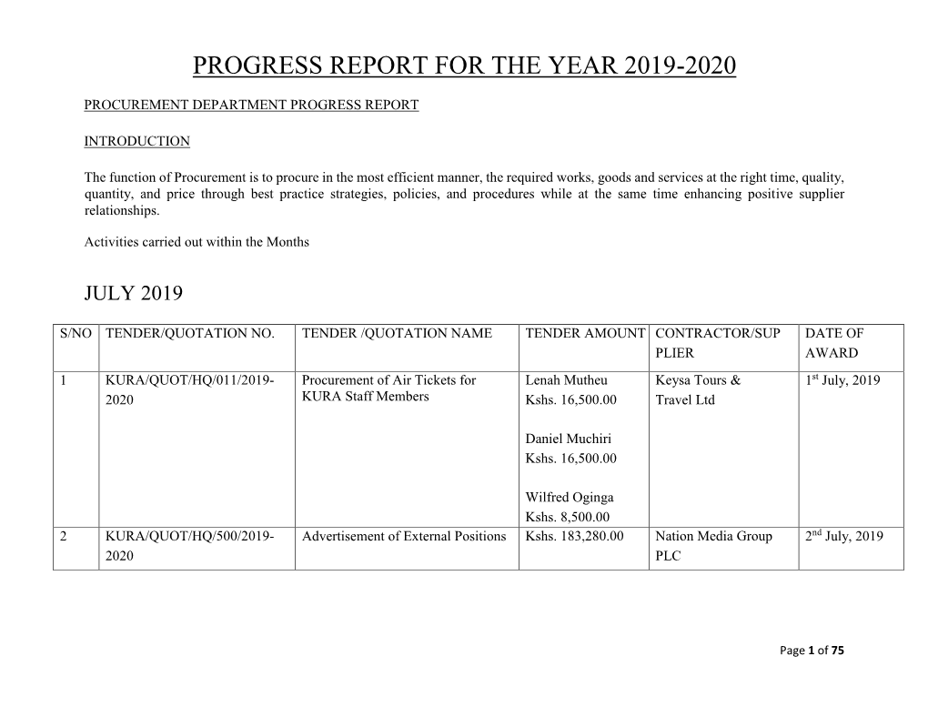 Progress Report for the Year 2019-2020