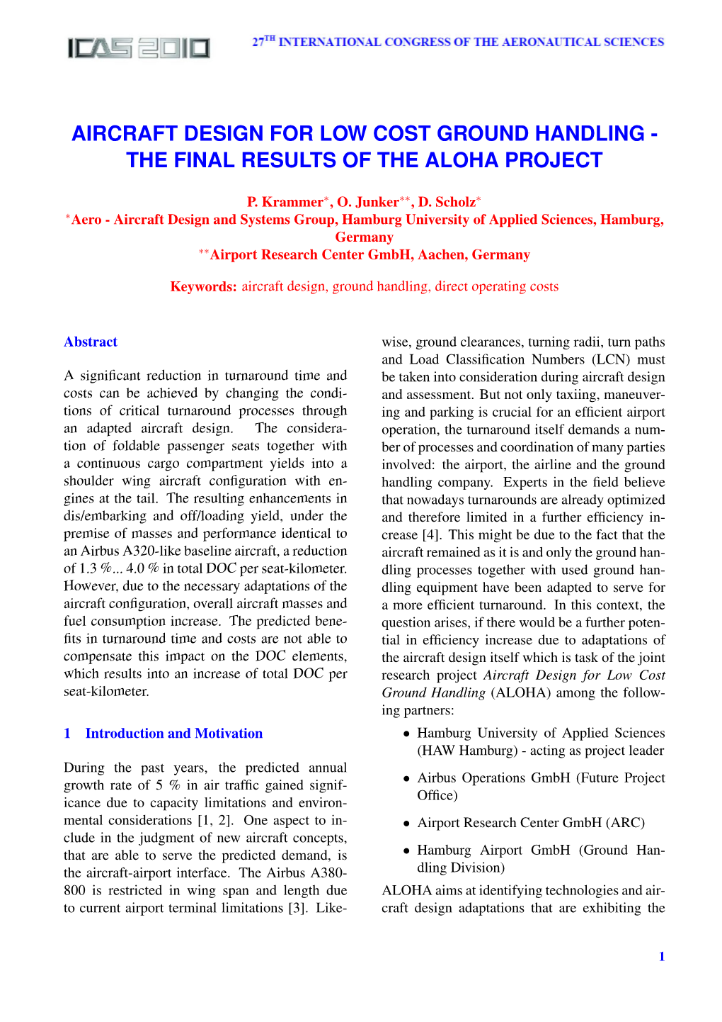 Aircraft Design for Low Cost Ground Handling - the Final Results of the Aloha Project