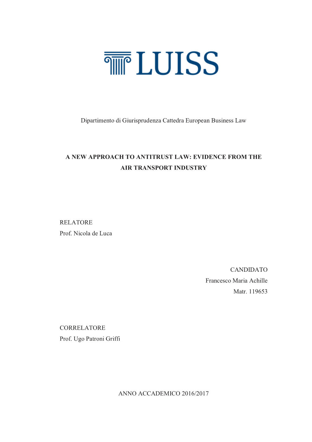 Dipartimento Di Giurisprudenza Cattedra European Business Law A