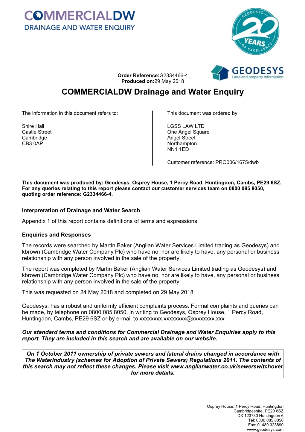 COMMERCIALDW Drainage and Water Enquiry
