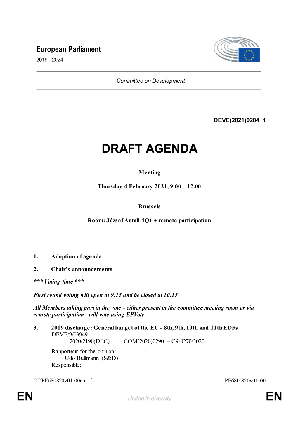 Agenda of the Meeting