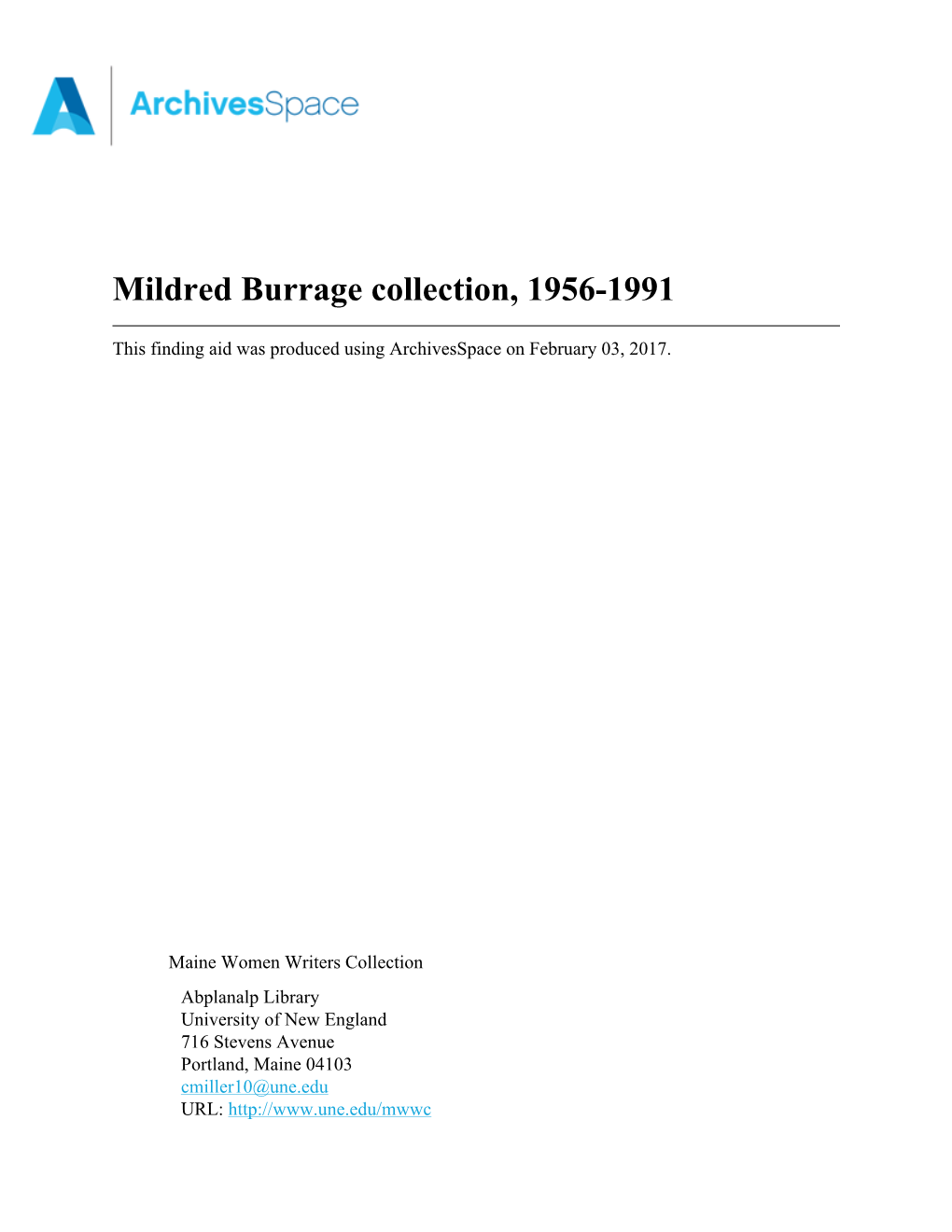 Mildred Burrage Collection, 1956-1991