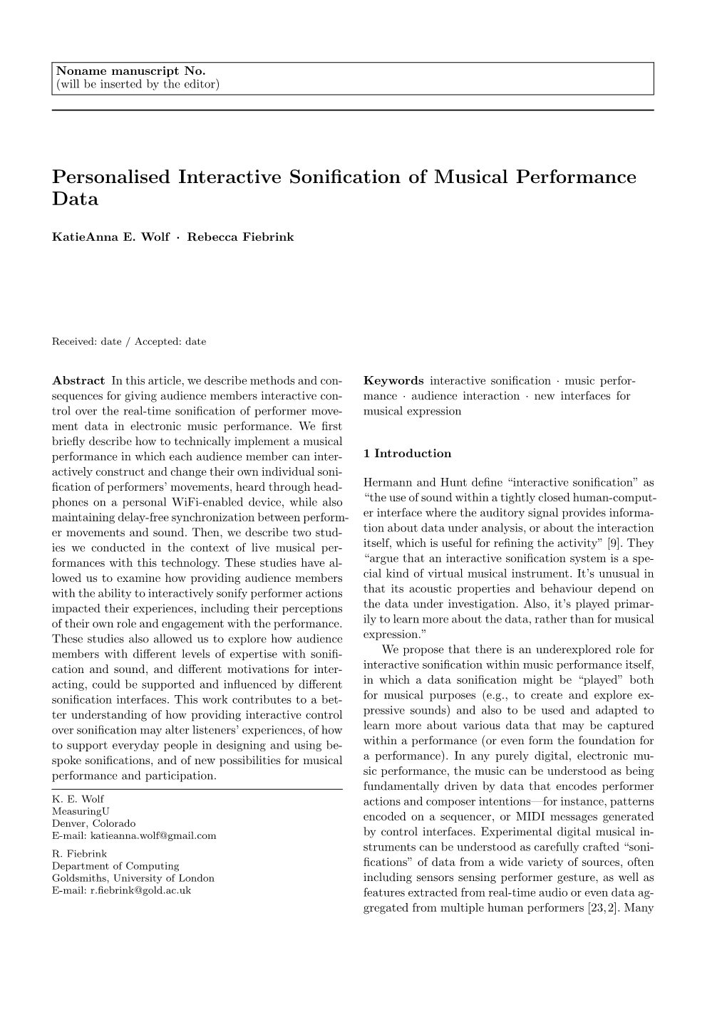 Personalised Interactive Sonification of Musical Performance Data