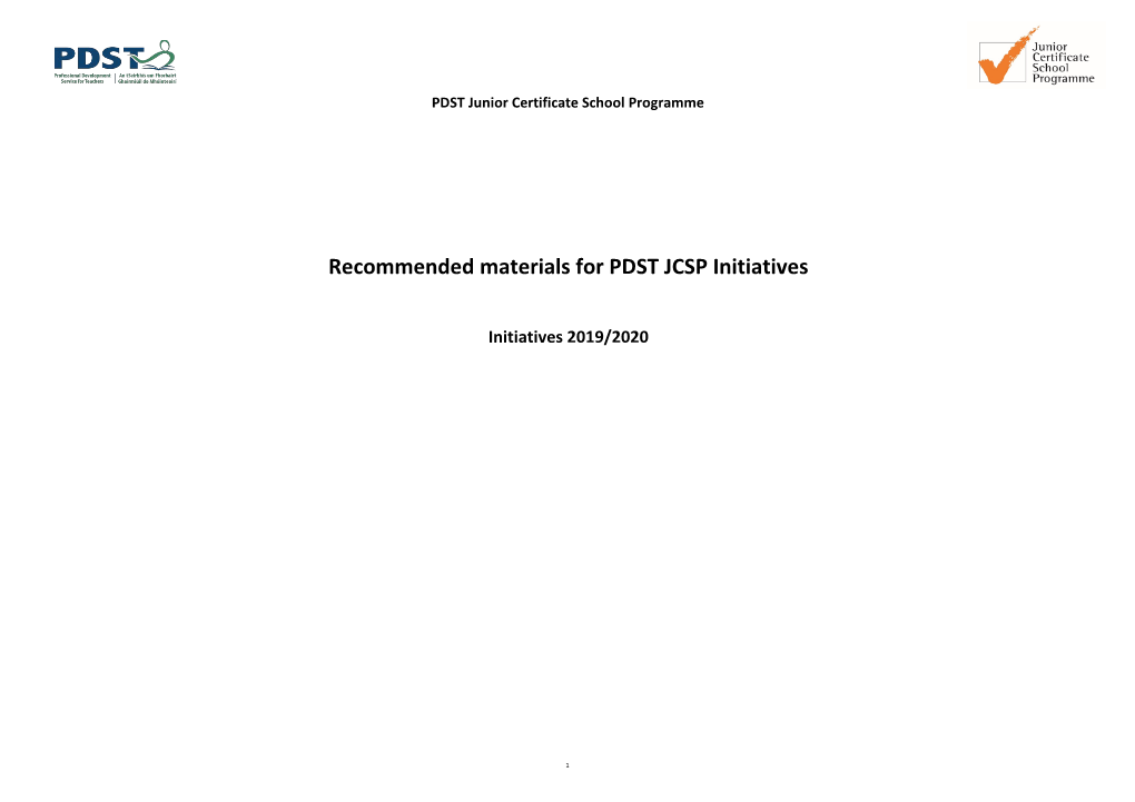 Recommended Materials for PDST JCSP Initiatives